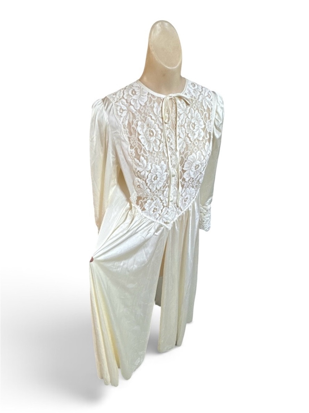 Vintage Olga 94180 White Lace Peignoir Robe Gown Long Bridal OS